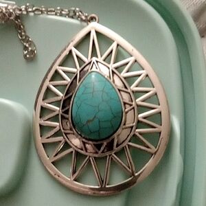 Large Silver & Turquiose Pendant W/Chain